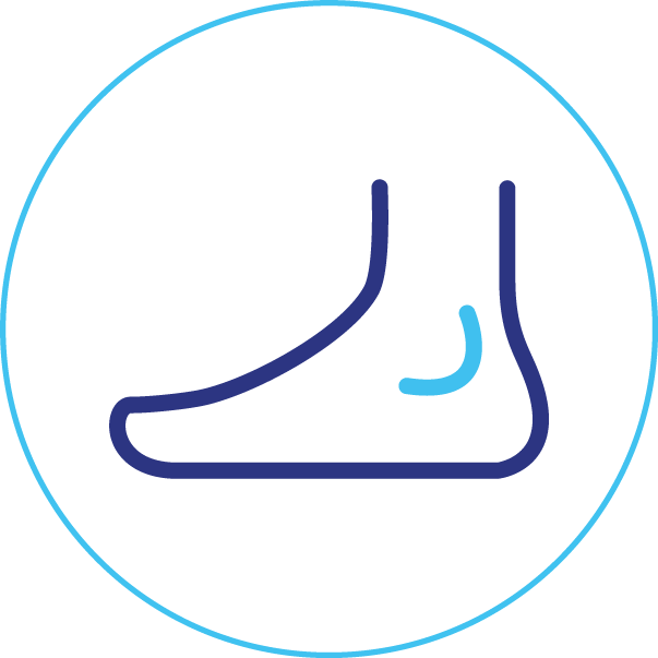 An icon of a foot in a circle on a white background.