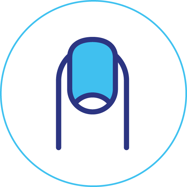 A blue nail icon in a circle on a white background.