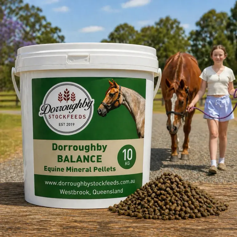 Image of Equine Stockfeed in tub, with horse and girl in the background