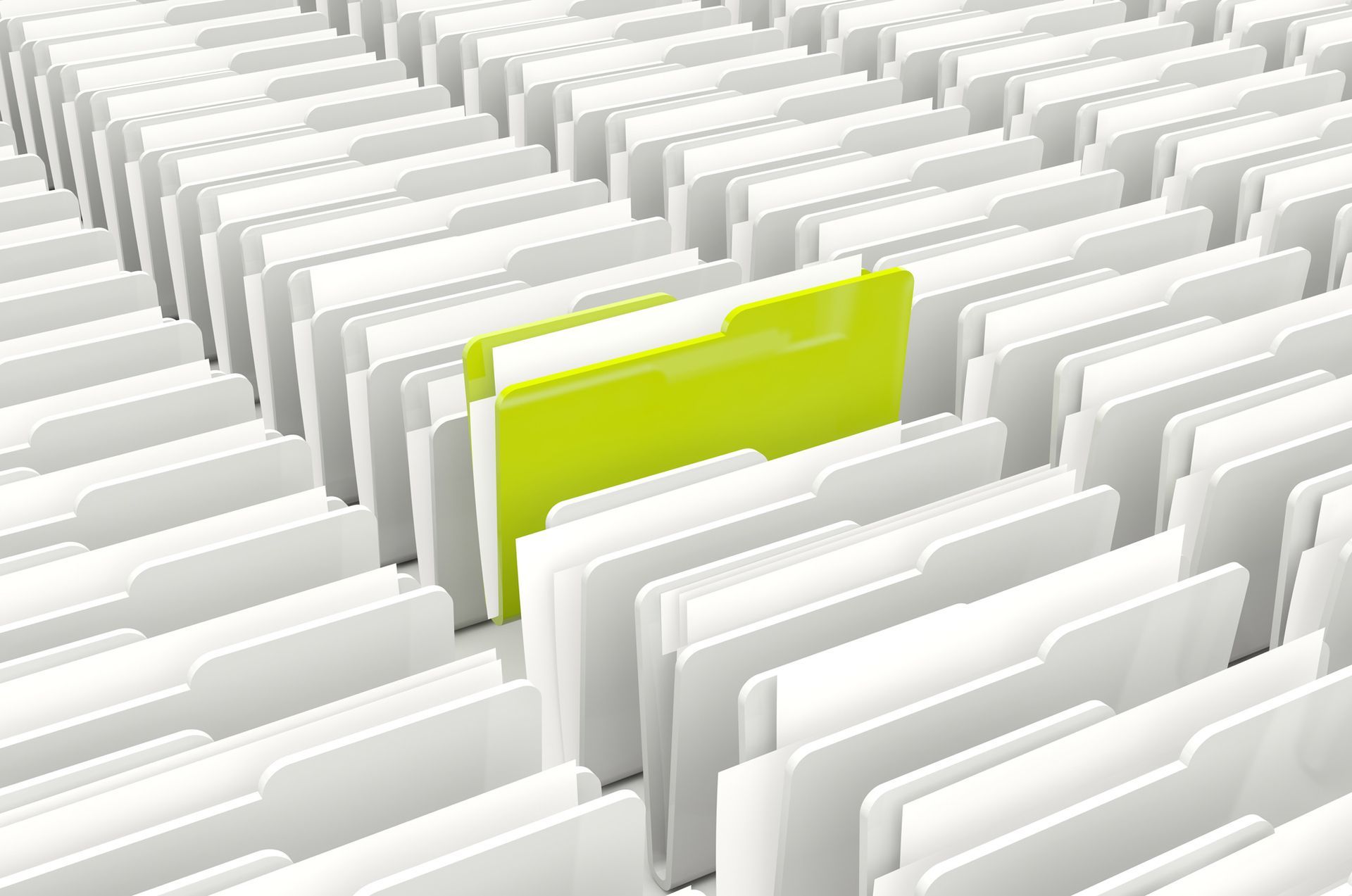 A maze of white folders with a yellow folder in the middle.
