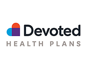 The logo for devoted health plans has a heart on it.