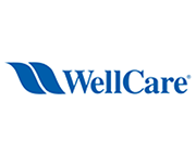 The wellcare logo is blue and white on a white background.