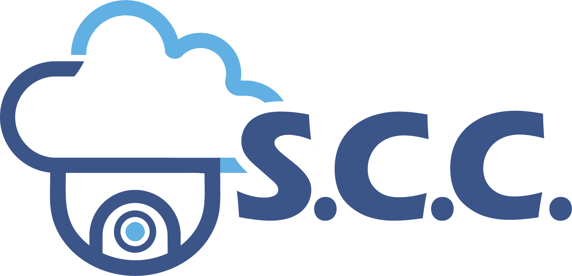 Een logo voor scc met een wolk en een camera.