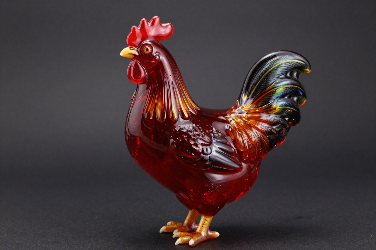 Lucy carnival glass chicken figurine in deep ruby red glaze