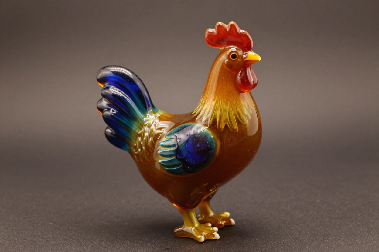Heneretta carnival glass chicken figurine in multicolor iridescent glaze