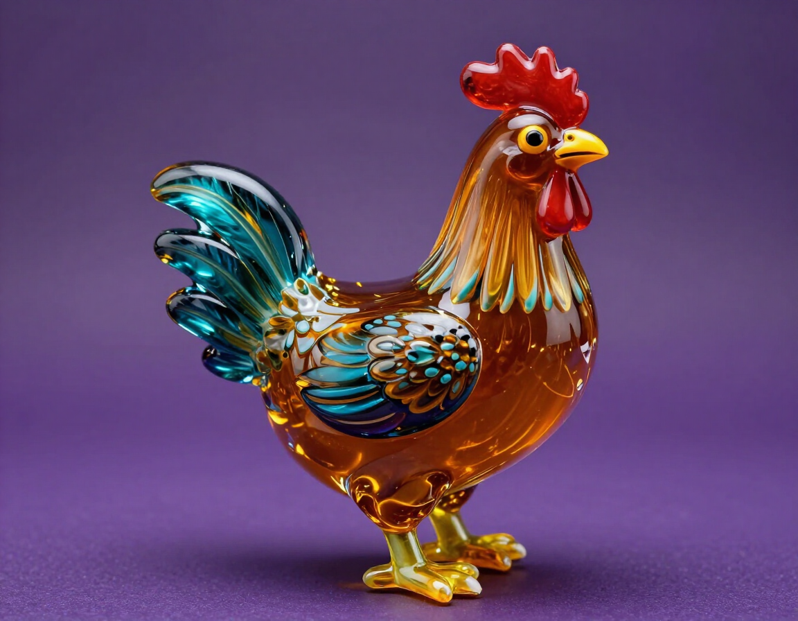 Heneretta carnival chicken figurine with iridescent multicolor finish