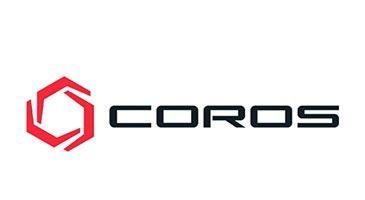 COROS logo: red hexagon icon with black wordmark on a white background