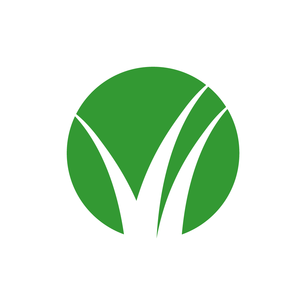 Green circular logo with a white stylized checkmark or leaf shape