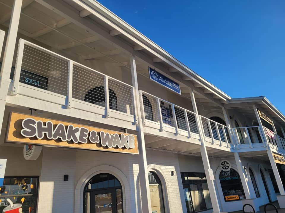 A building with a sign that says shake n ' wrap on it.