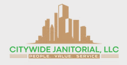 Logo for Citywide Janitorial, LLC: Gold skyline silhouette above company name in green; tagline 