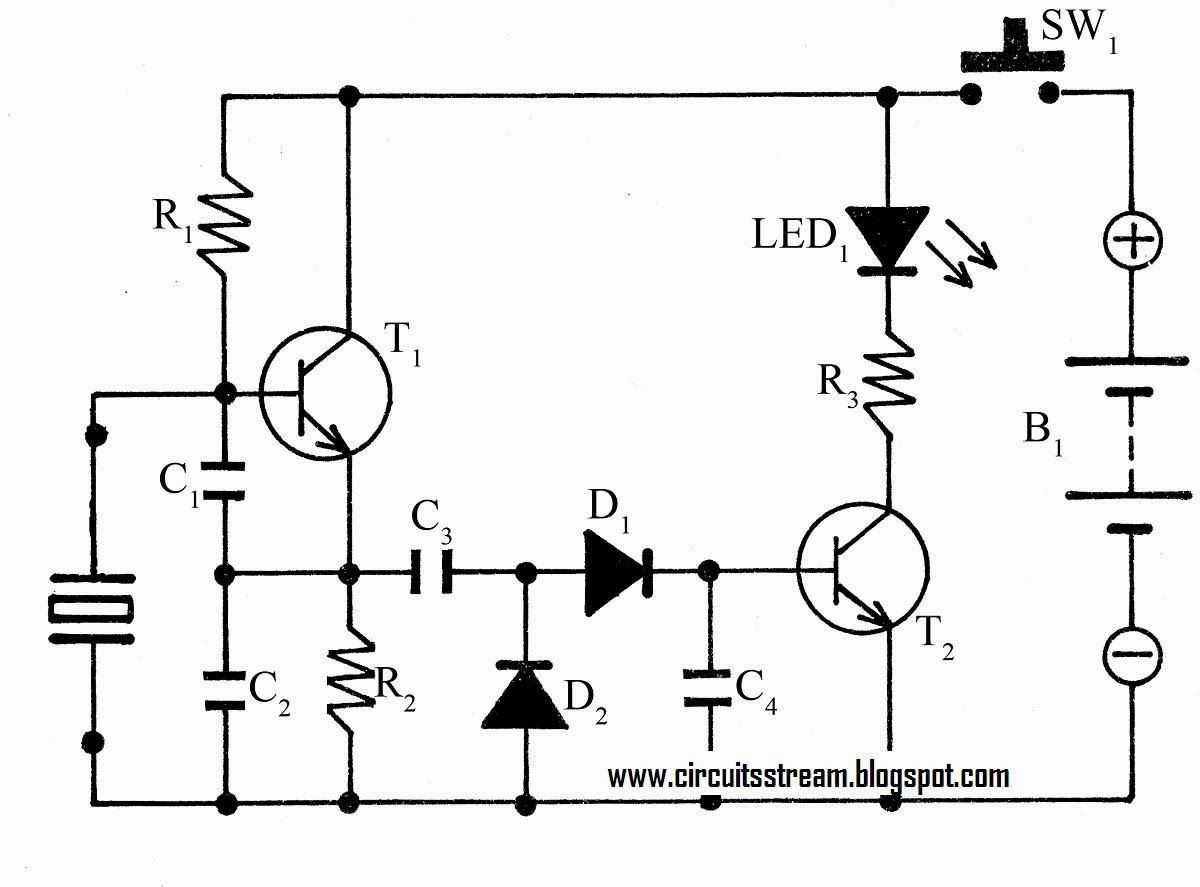 Et sort-hvidt diagram af et kredsløb med en LED.