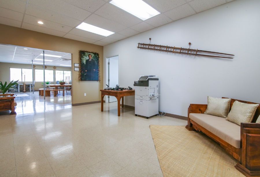There is a couch in the middle of the room.