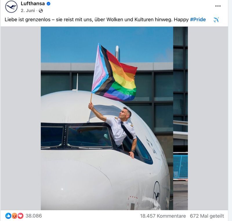Screenshot eines Social-Media-Posts der Lufthansa zum Pride Month. (Bild: Tanja Laub)