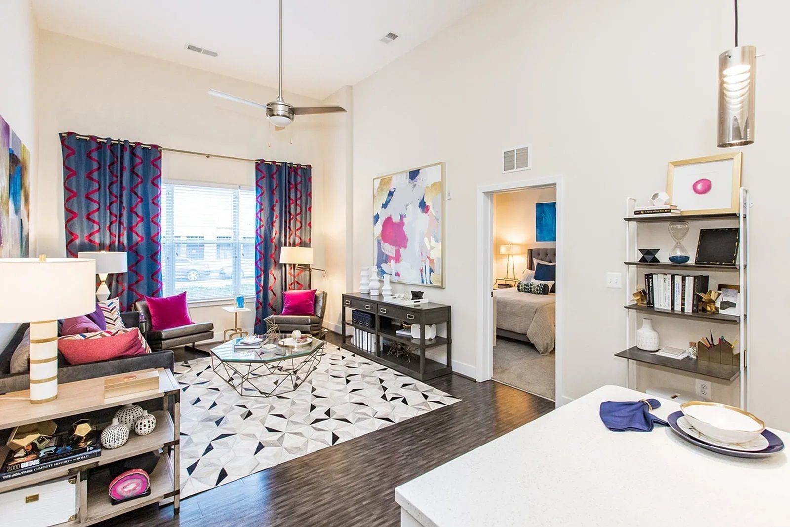 Living room and kitchen island at The Southerly.