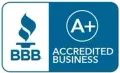 BBB Accredited Business logo with a blue and white design, showing an A+ rating.