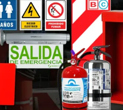Mostrador de matafuegos y elementos de seguridad