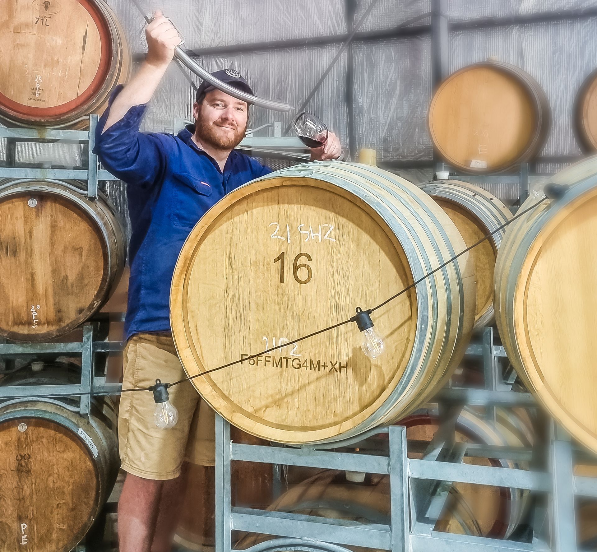 Scott sampling 2021 Shiraz from a barrel