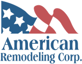 A logo for american remodeling corp. with an american flag