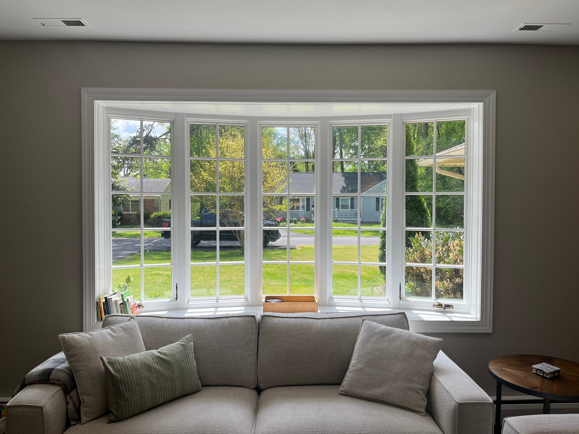 White Provia Bay Window Installed in Living Room