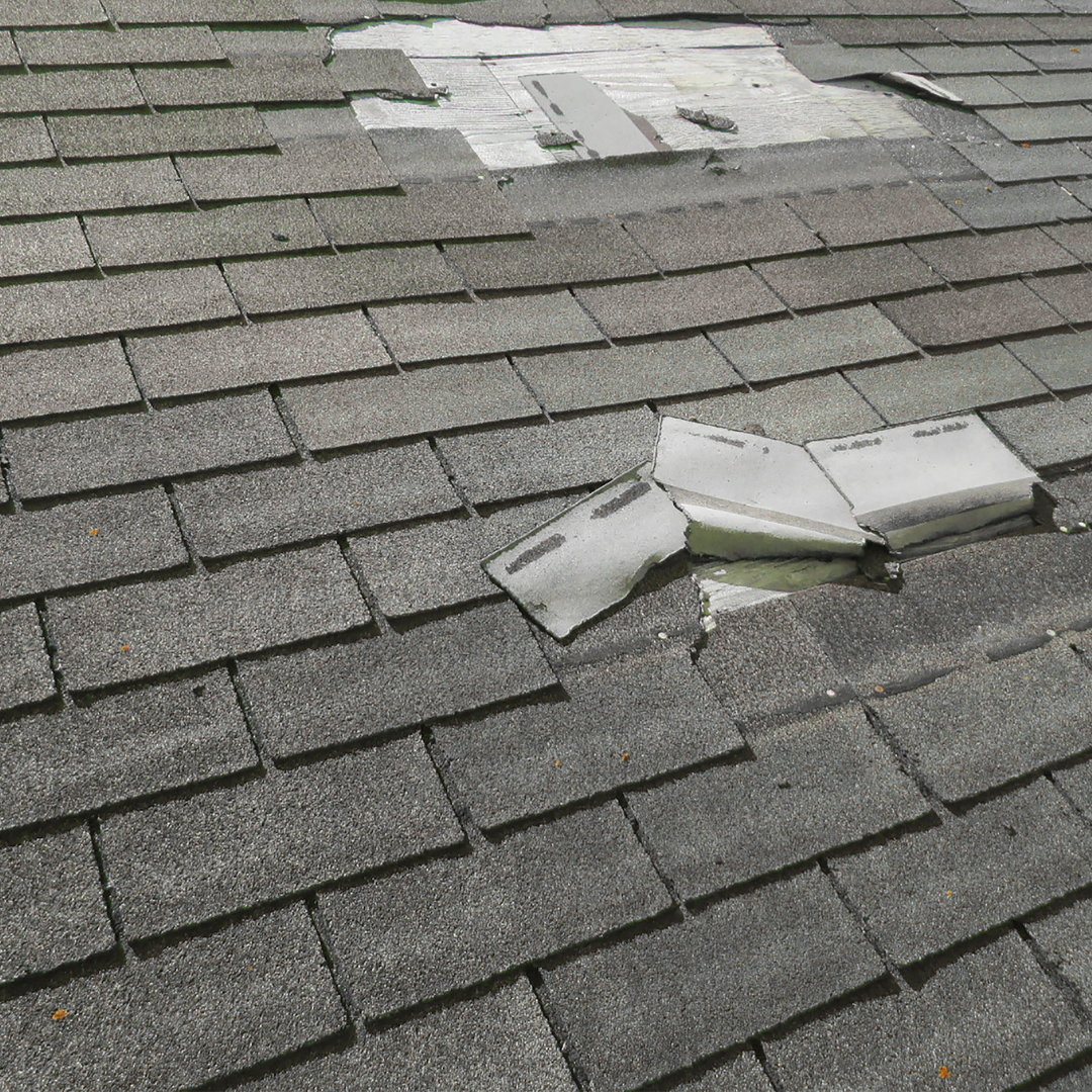 Wind Damaged Roofing Shingles Asphalt Roof Repair Storm Damage Contractor Maryland