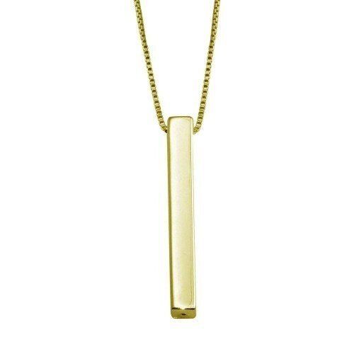 Gold vertical bar pendant necklace.