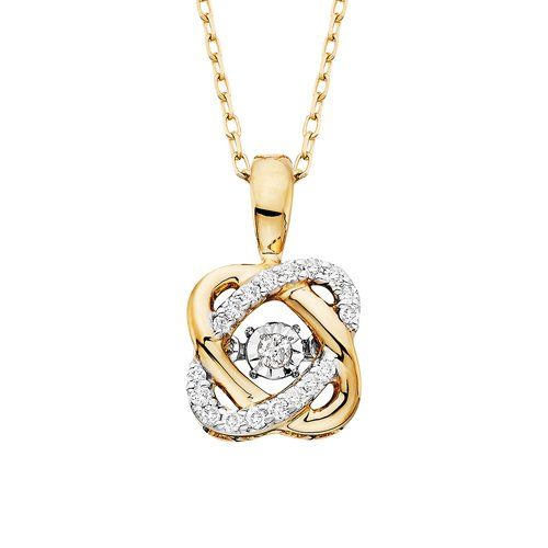 Gold pendant necklace with diamond accents and a small center diamond.