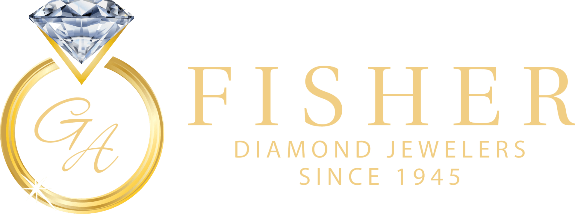 Logo for Fisher Diamond Jewelers, featuring a diamond ring with the letters 