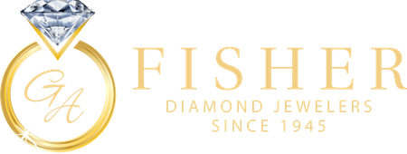 Logo for Fisher Diamond Jewelers, featuring a diamond ring with the letters