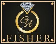 Black and gold logo: diamond ring with 