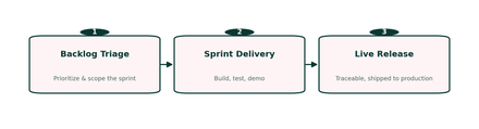 Flow diagram: Backlog Triage to Sprint Delivery to Live Release