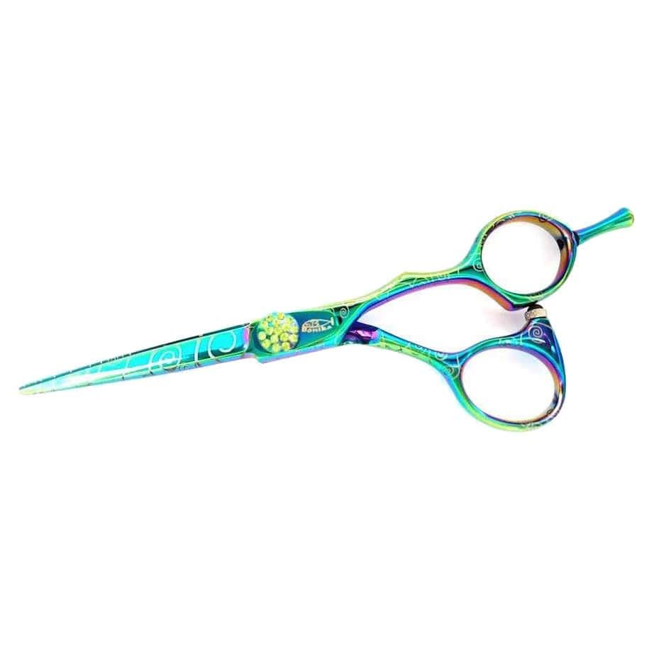 Bonika Poison Ivy B-GR55 5.5-inch professional cutting shear with green, purple, and blue finish