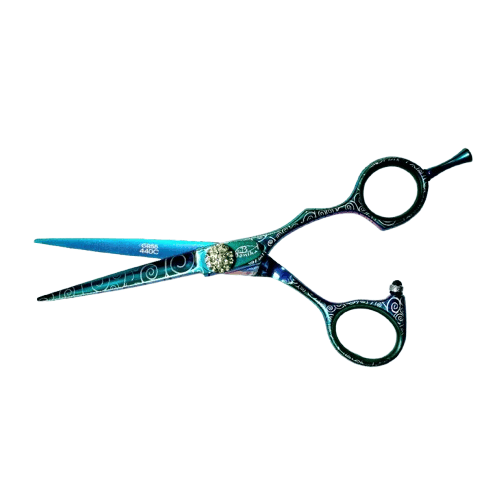 Bonika Poison Ivy B-GR55 5.5-inch professional cutting shear with green, purple, and blue finish