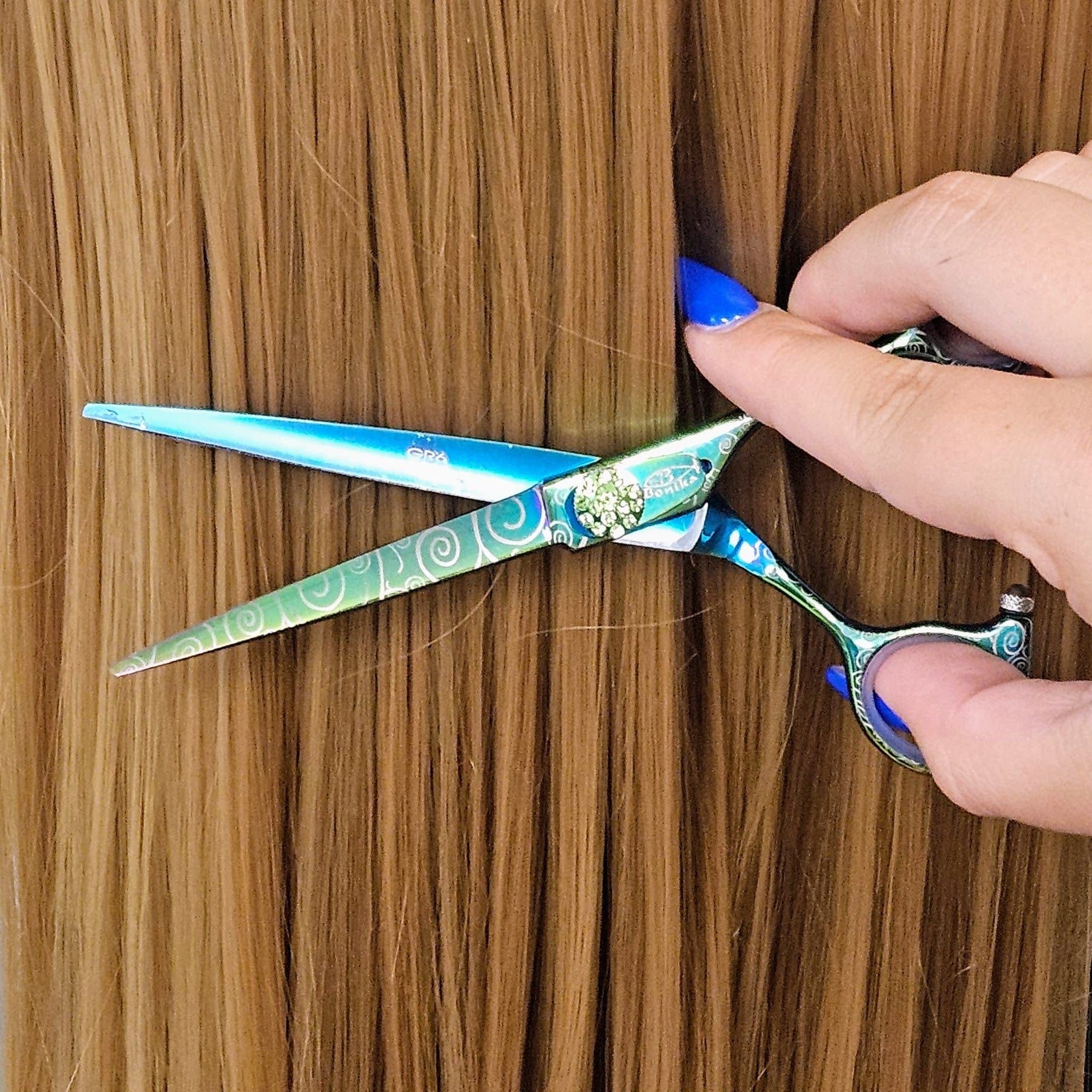 Bonika Poison Ivy B-GR6 6.0-inch professional cutting shear with green, purple, and blue finish