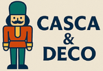 Logotipo de una figura de cascanueces con un sombrero verde y una chaqueta roja junto a las palabras