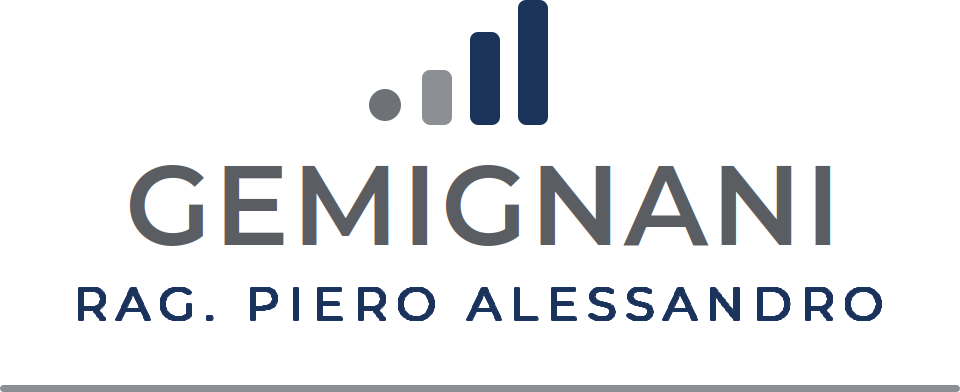 Logo GEMIGNANI con testo grigio, nero e blu su sfondo bianco.