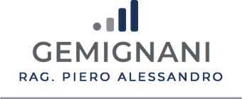 Logo GEMIGNANI con testo grigio, nero e blu su sfondo bianco.