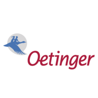 Ein Logo für Oettinger mit einem Vogel und zwei Menschen darauf