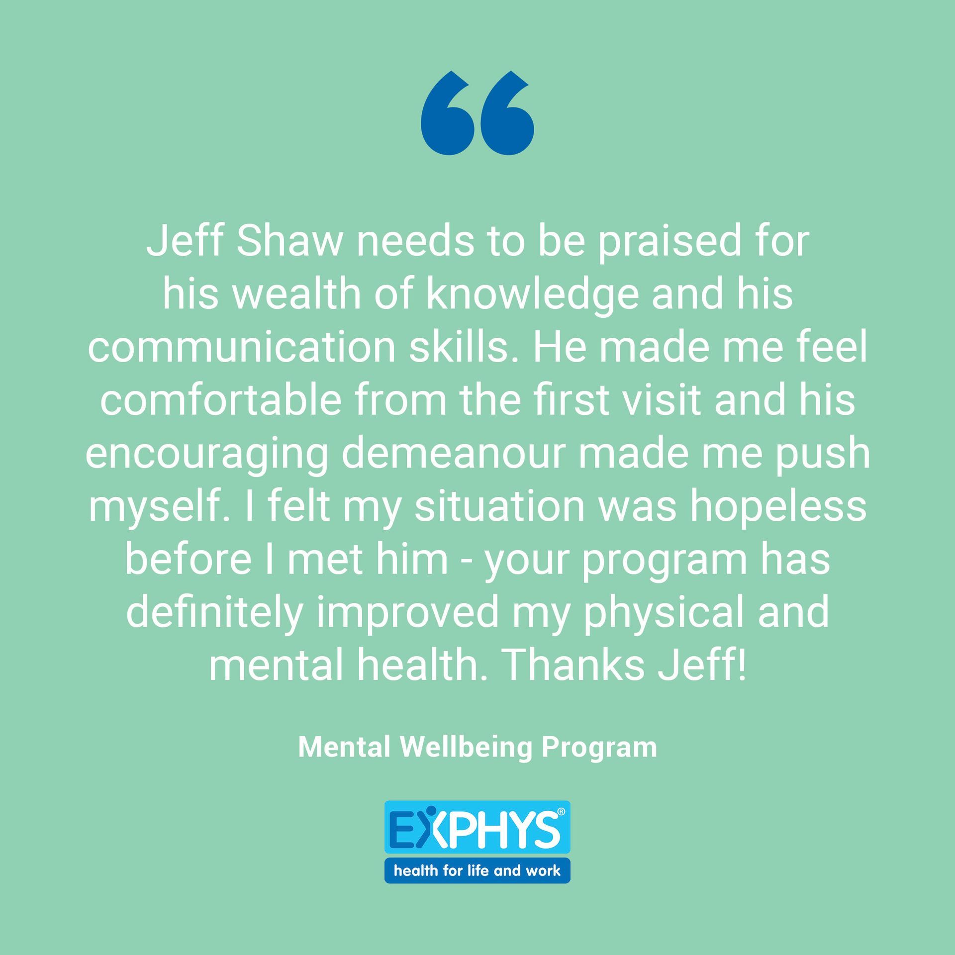 Testimonial - Mental Wellbeing Program