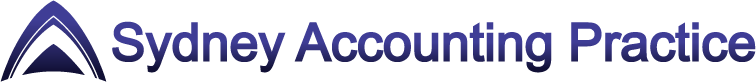 Logo for Sydney Accounting Practice featuring a stylized dark blue mountain-like emblem next to the company name.