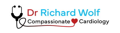 Dr. Richard Wolf Compassionate Cardiology logo with stethoscope and red heart icon