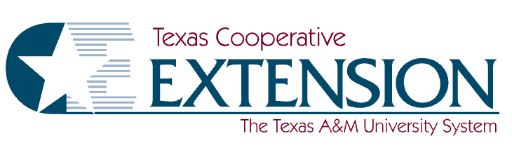 Texas Cooperative Extension logo with blue star and text, Texas A&M University System