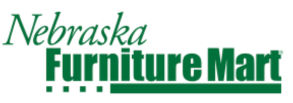 Nebraska Furniture Mart logo in green text on a white background