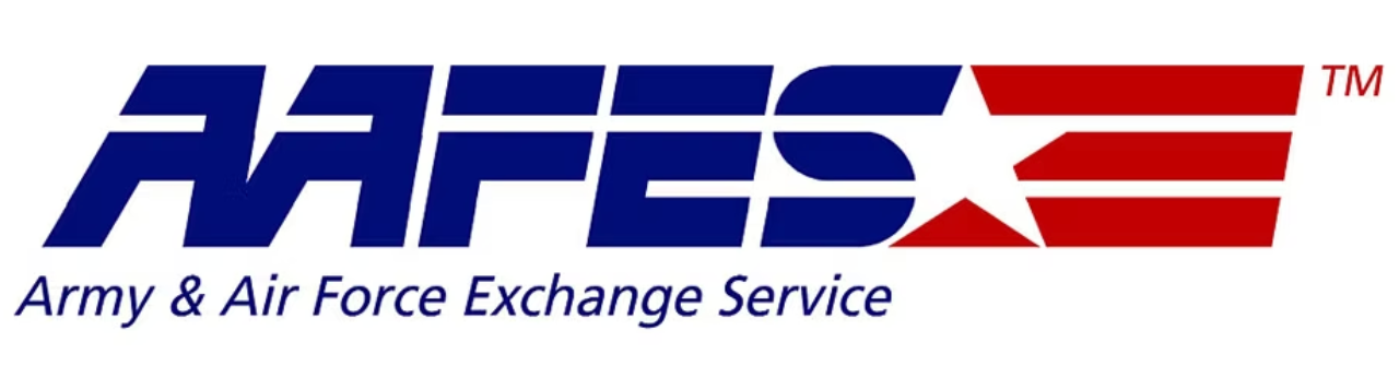 AAFES logo in blue and red with Army & Air Force Exchange Service text