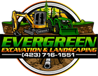 Logo for Evergreen Excavation & Landscaping, featuring construction equipment and phone number.