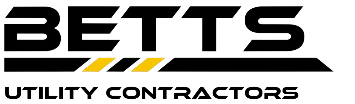 Logo for "Betts Utility Contractors" featuring bold black text with a yellow-accented horizontal line underneath.