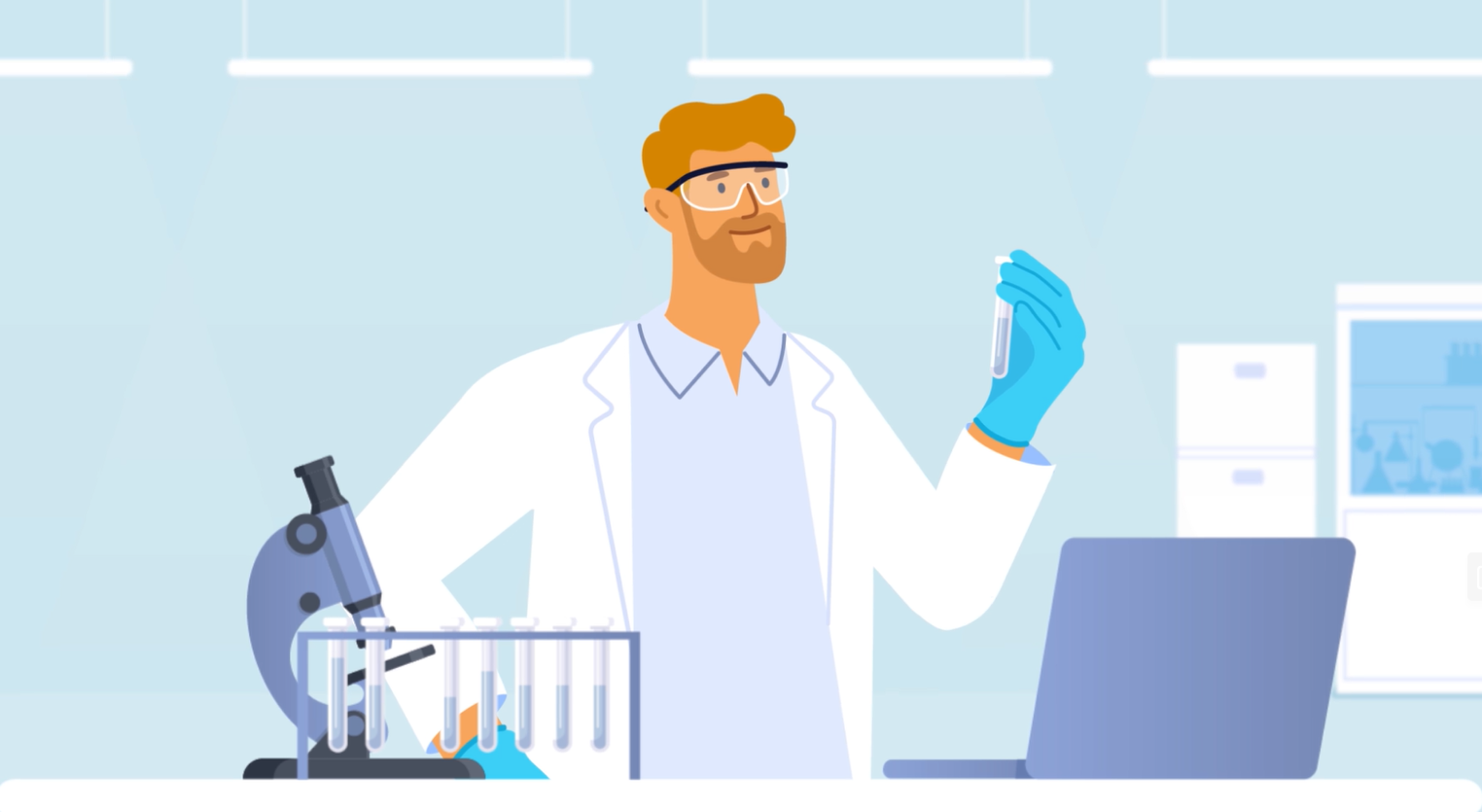 cartoon of man in laboratory setting