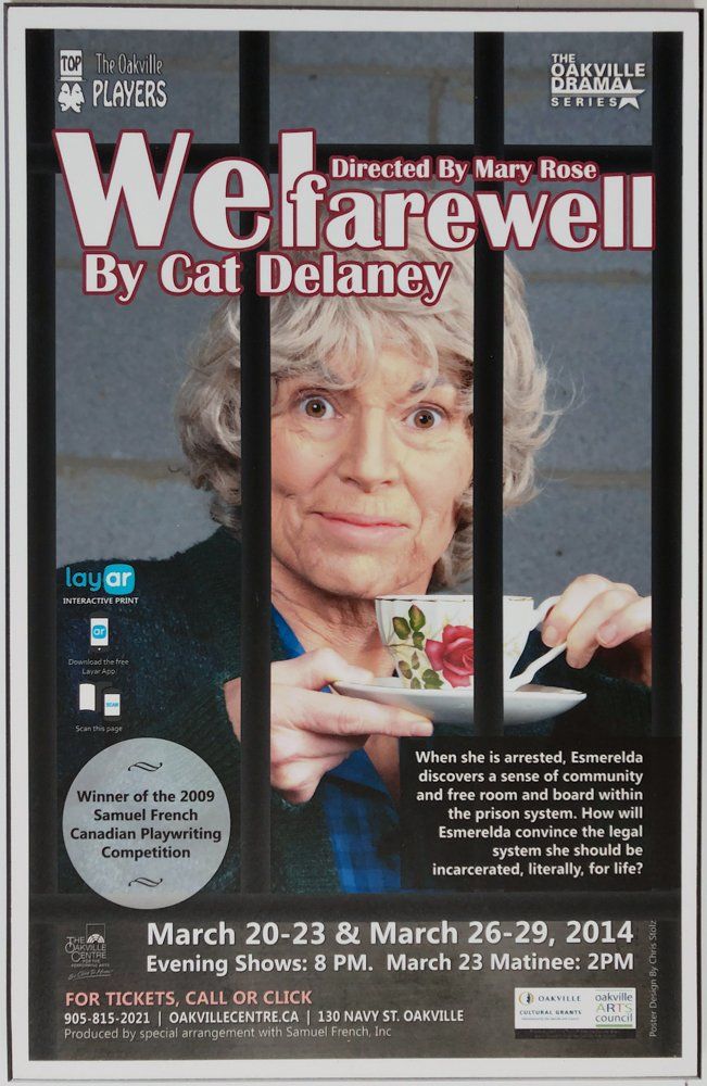 Theater poster: Woman behind bars, holding teacup. Title: Welfarewell. Directed by Mary Rose. Dates: March 20-29, 2014.