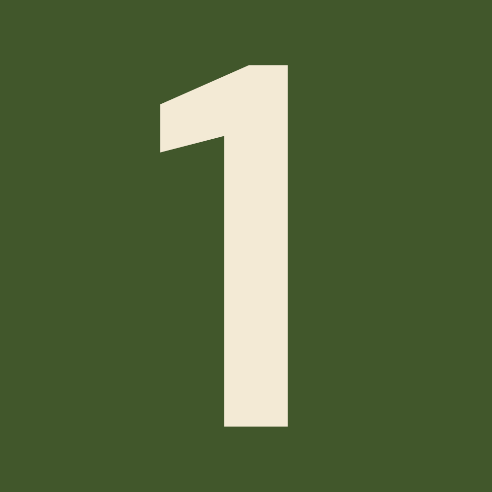 A white number one on a green background.