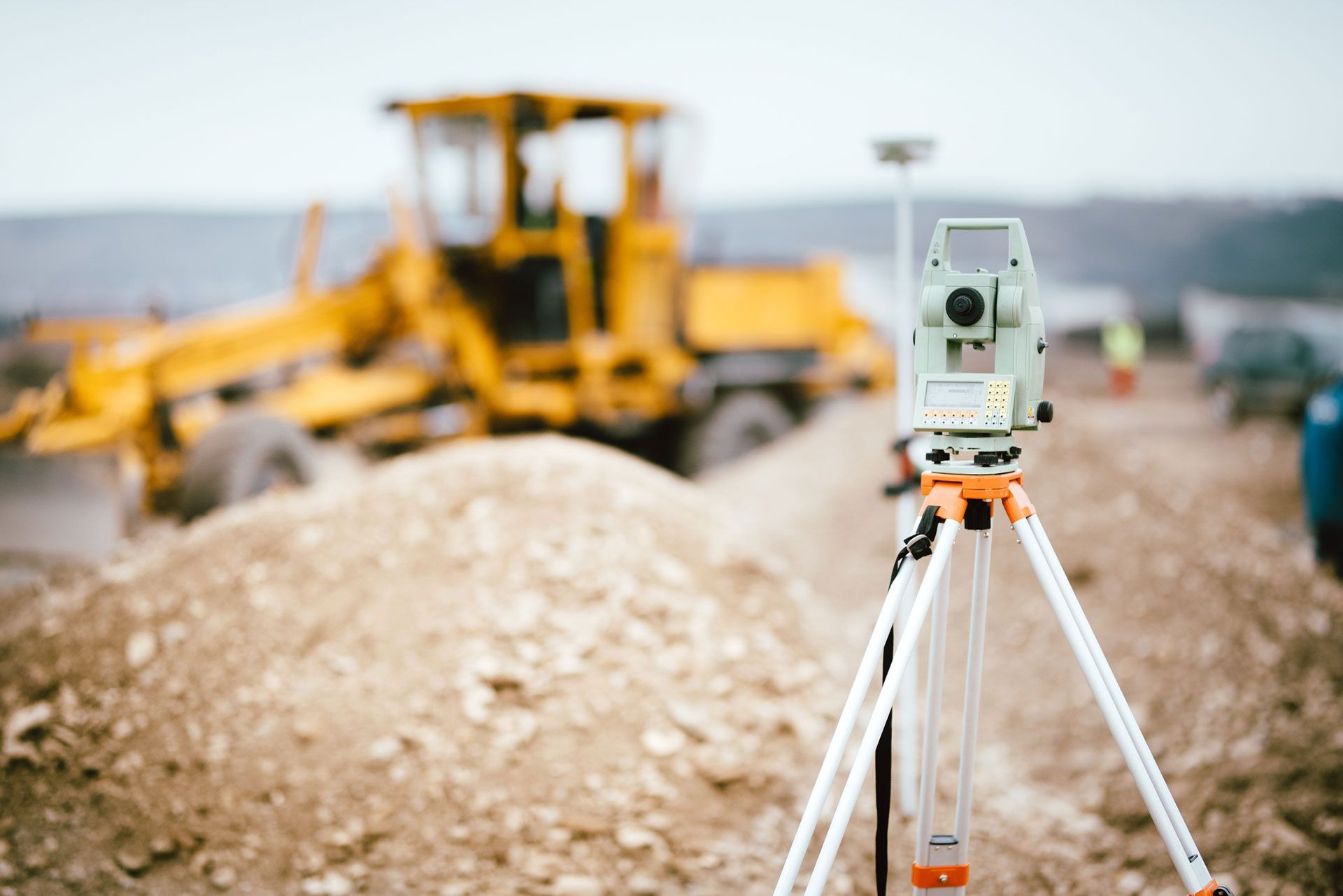 Land surveying equipment on a construction site