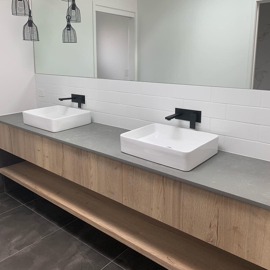Wide Rectangular Mirror and Double Sink Bowl — Keppel Kitchens in Yeppoon, QLD